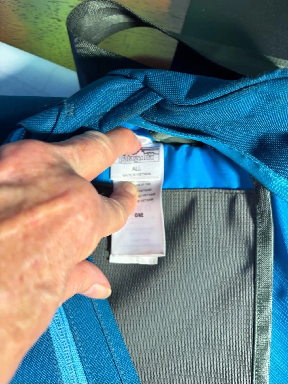 Patagonia Blue Teal Messenger Bag with Gray Straps